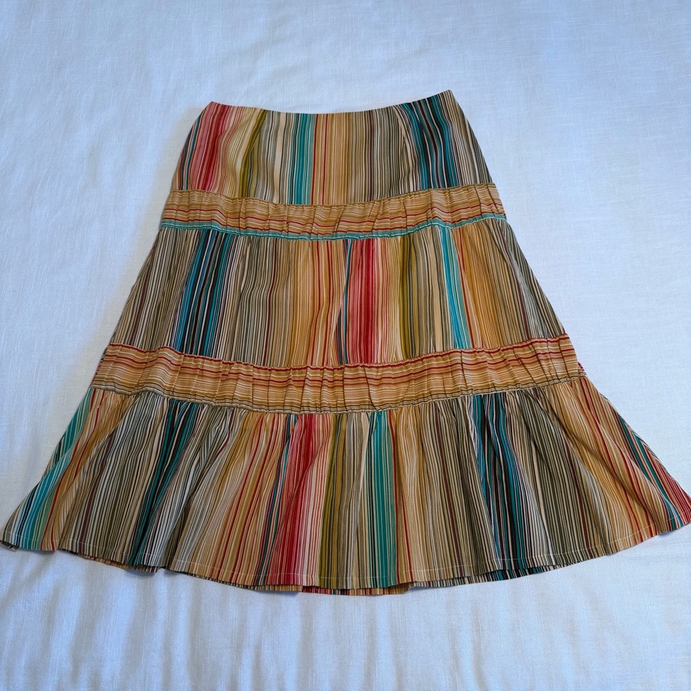 Harold's Skirt Womens 12 Multicolor Striped A-Line Tiered Ruffle Hem Midi Boho